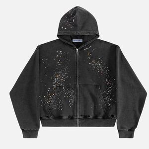 Aelfric Eden Black Hooded Zip Jacket with Multicolor Star Splatter